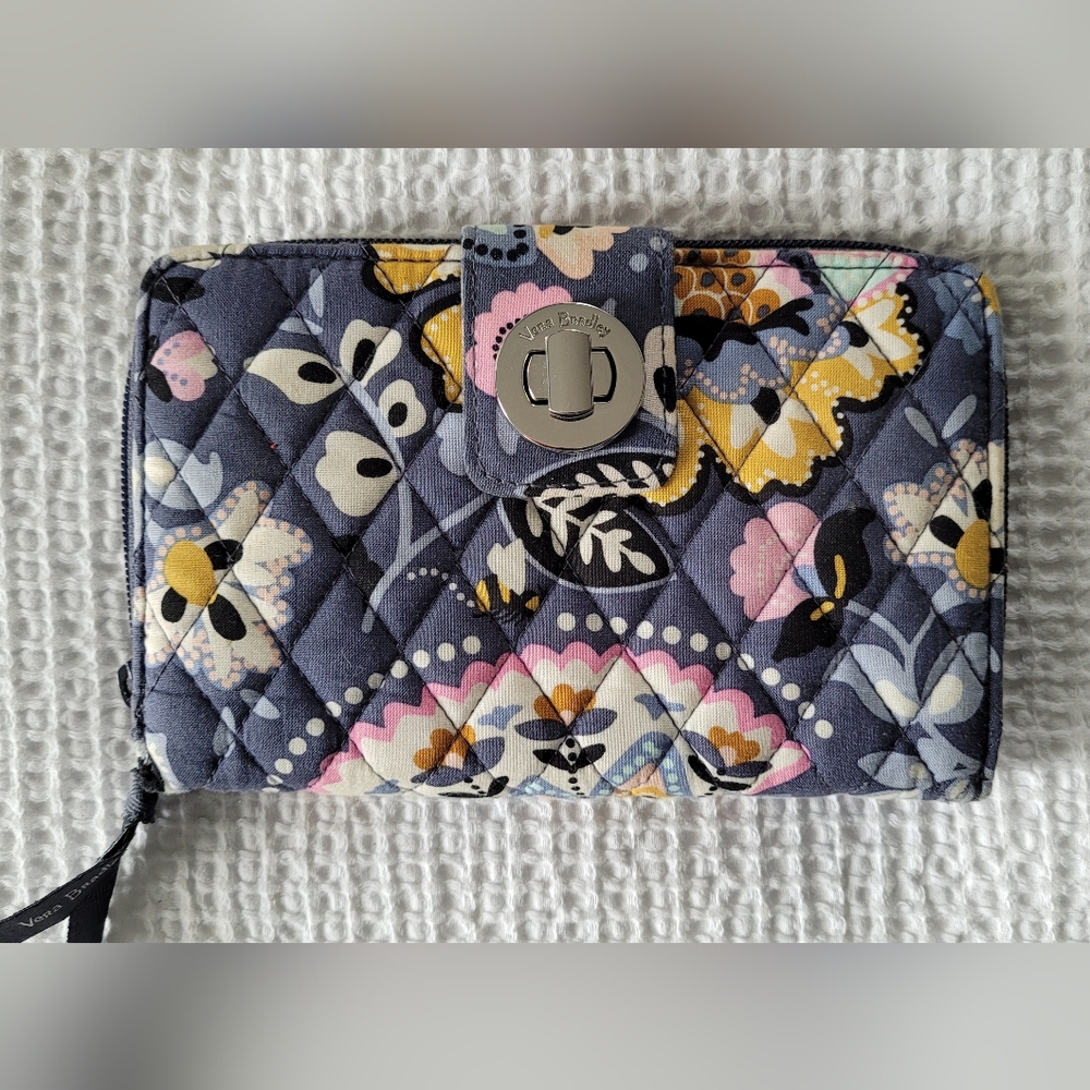 Vera Bradley Floral Quilted Wallet - Blue, Yellow, Pink